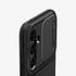 ACS05639 - Galaxy S23 Ultra Case Optik Armor in black showing the back with lens protector slot open
